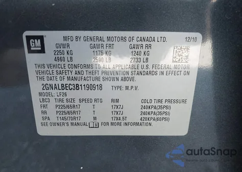 2011 Chevrolet Equinox Ls from USA, damaged, VIN 2GNALBEC3B1190918